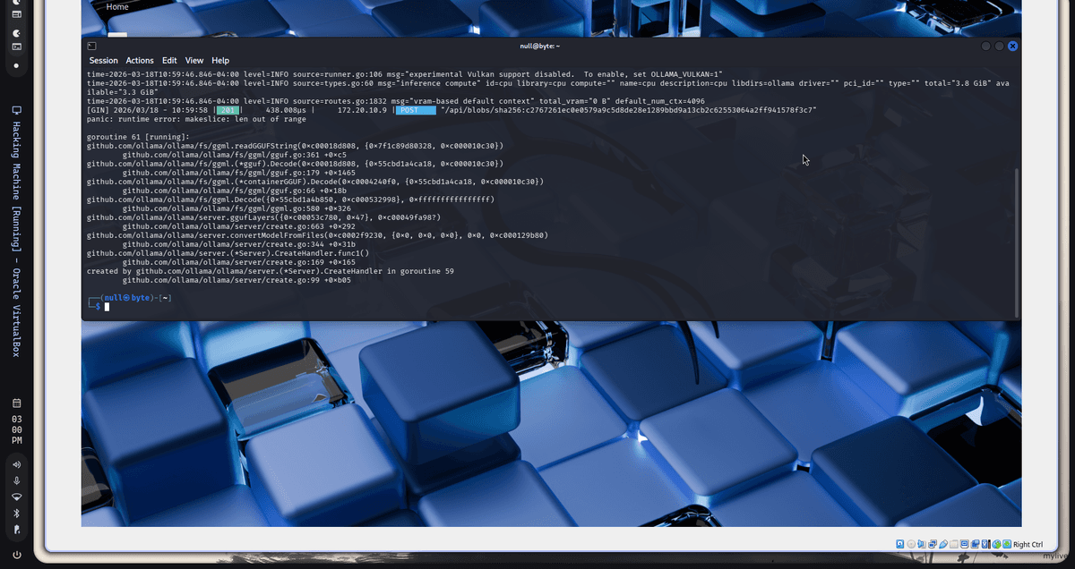 Target machine running Ollama server before the attack
